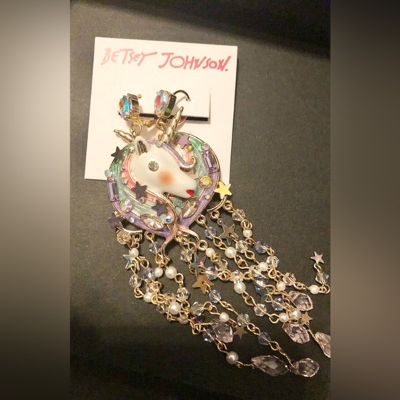 Betsey johnson unicorn tassel dangling gemstone chandelier earrings new‎ - Picture 15 of 15